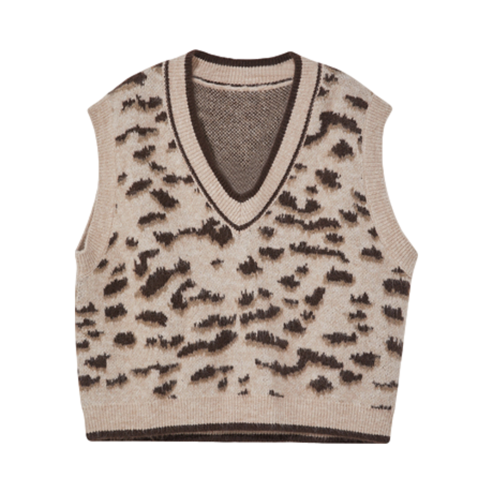 三彩 软糯豹纹套头针织马甲 女装 D046809M30