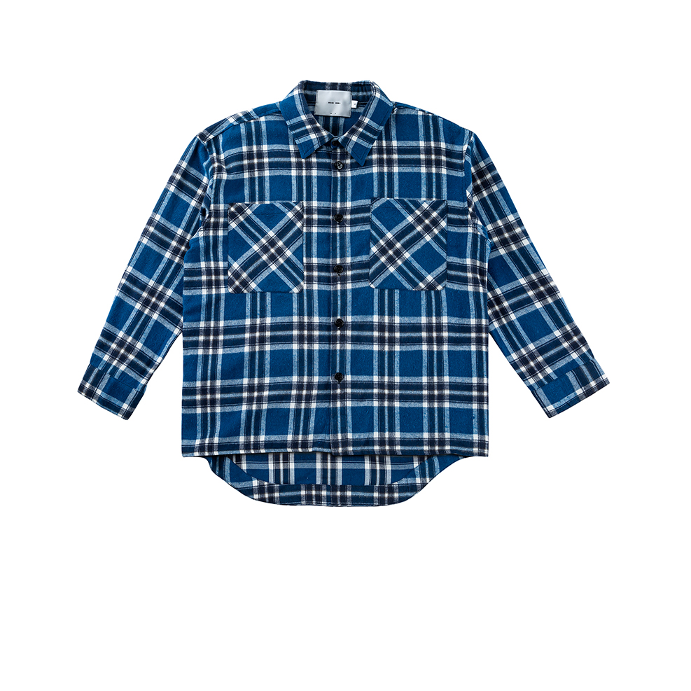 KREATE 法兰绒格纹开衫廓形休闲格长袖衬衣外套 男女同款