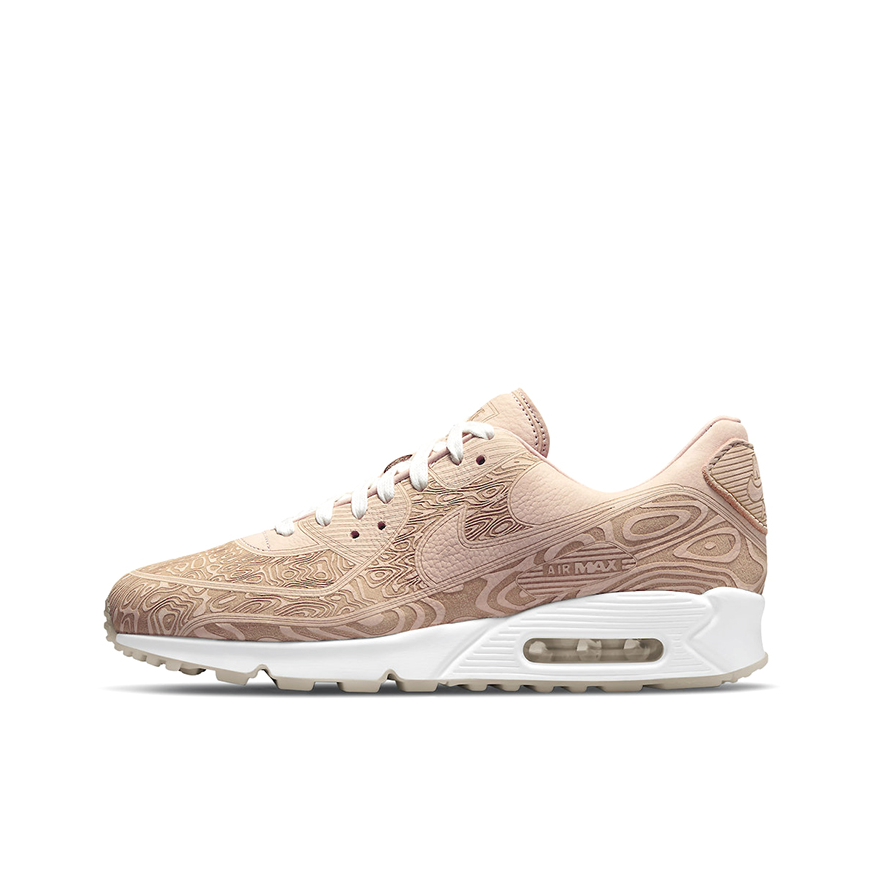 推荐商品：Nike Air Max 90 跑鞋 气垫合成革缓震透气复古增高圆头贴合拼接 Laser 脏粉/白色