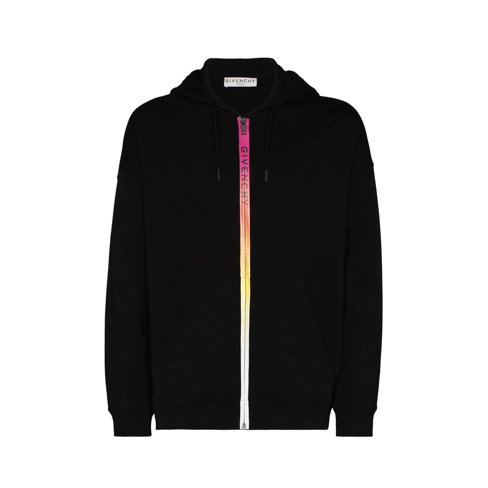 Givenchy纪梵希 渐变LOGO拉链边饰连帽夹克 男女同款 BMJ07D30AF