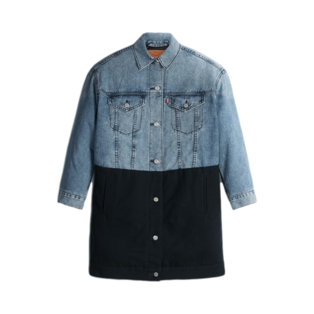 Levi's 女装 拼色时尚加棉中长牛仔外套 57432-0001