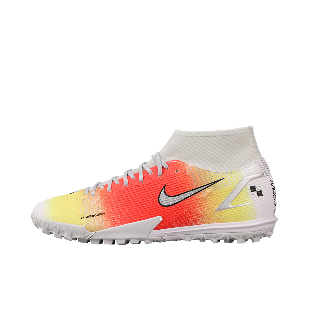 推荐商品：Nike Mercurial Superfly 8 Academy TF 入门 胶质碎钉 硬草地人造草地 支撑圆头包裹性 足球鞋 白色/红色/黄色