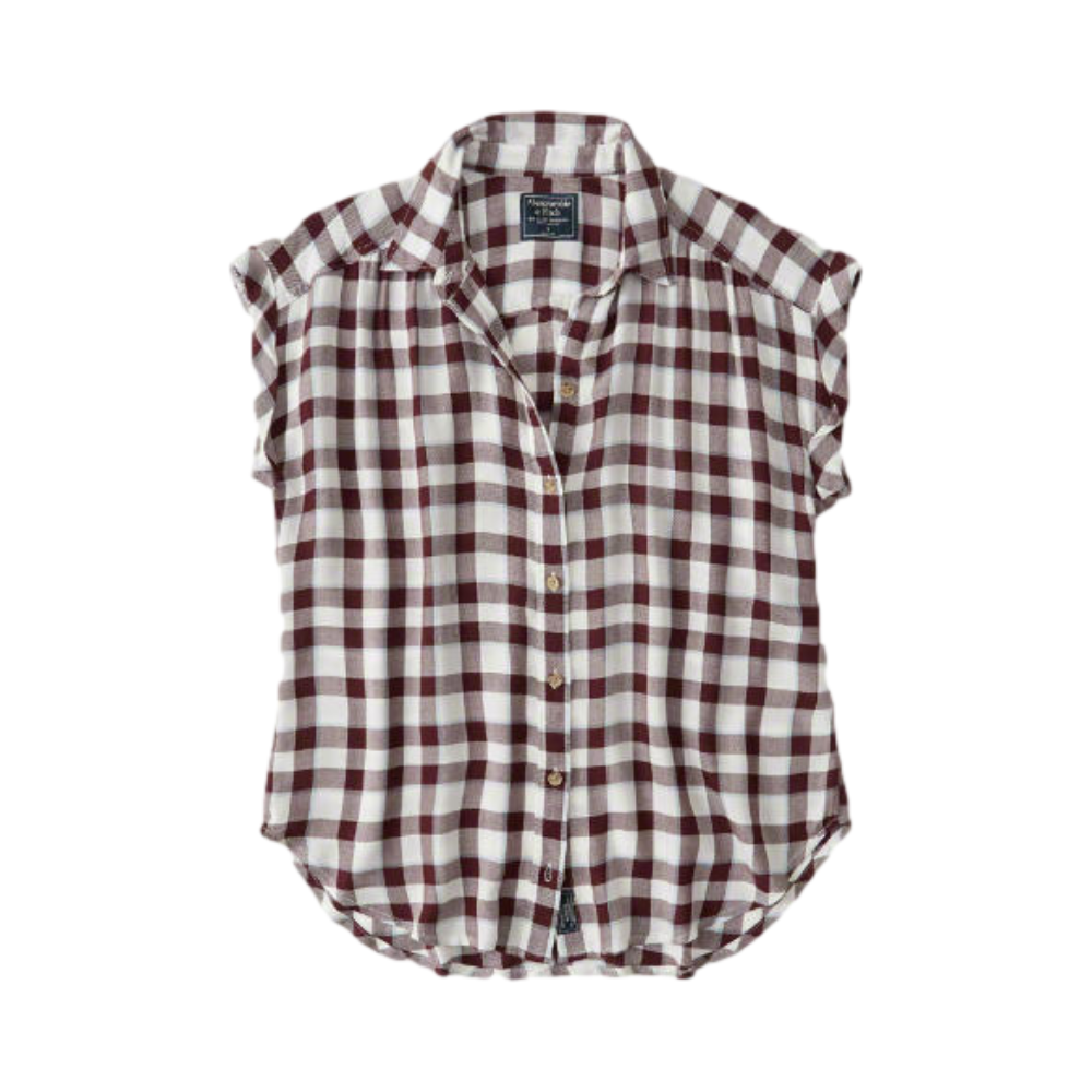 Abercrombie Fitch 短袖宽松格子衬衫 男女同款 175601