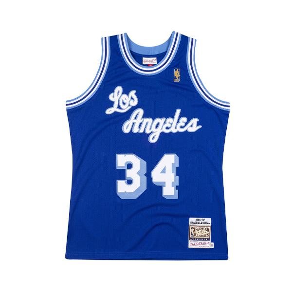 Mitchell Ness 球队系列复古NBA系列奥尼尔总决赛湖人队网眼刺绣AU34号球衣篮球服