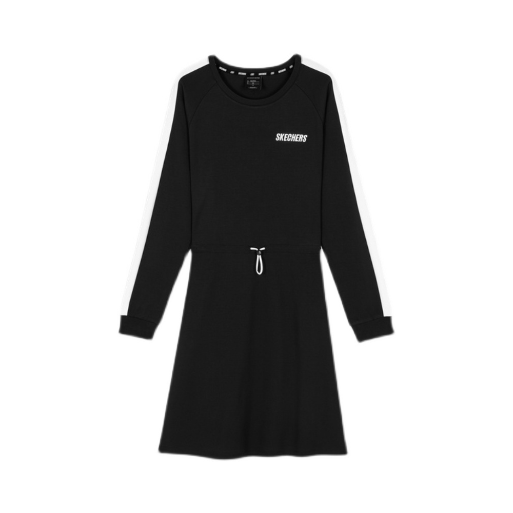 Skechers 女装 运动拼色针织套头圆领长袖收腰连衣裙 L320W024