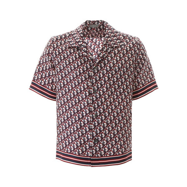 Dior/迪奥 Logo Luxury Shirts Logo满印彩色斜纹真丝翻领短袖衬衫 男女同款 113C519A4751