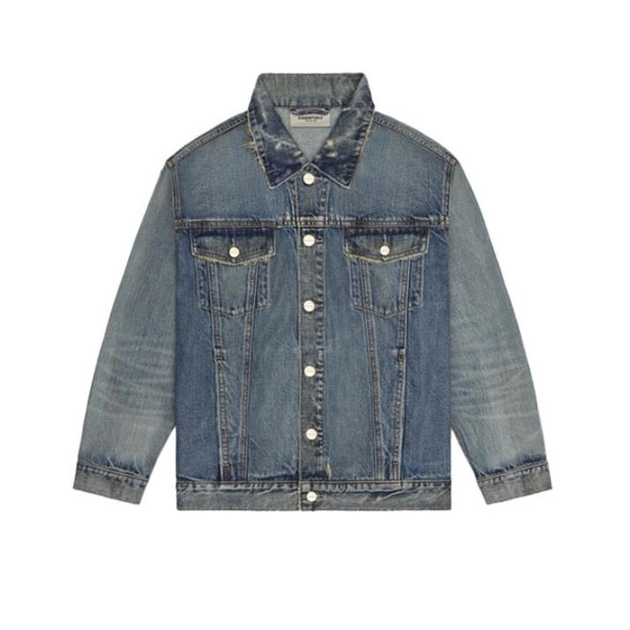 Fear Of God Essentials Light Denim Trucker Jacket Dark blue 休闲牛仔外套 男女同款