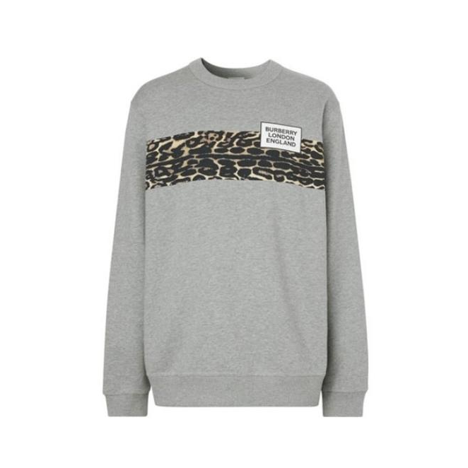 Burberry 博伯利 豹纹横条装饰圆领长袖卫衣 男女同款