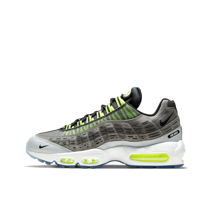推荐商品：Nike Air Max 95 跑鞋 潮流时尚复古百搭防滑耐磨舒适透气防水气垫织物支撑低帮缓震贴合耐用圆头 Black/Volt Kim Jones联名/深灰/黑色/霓虹绿