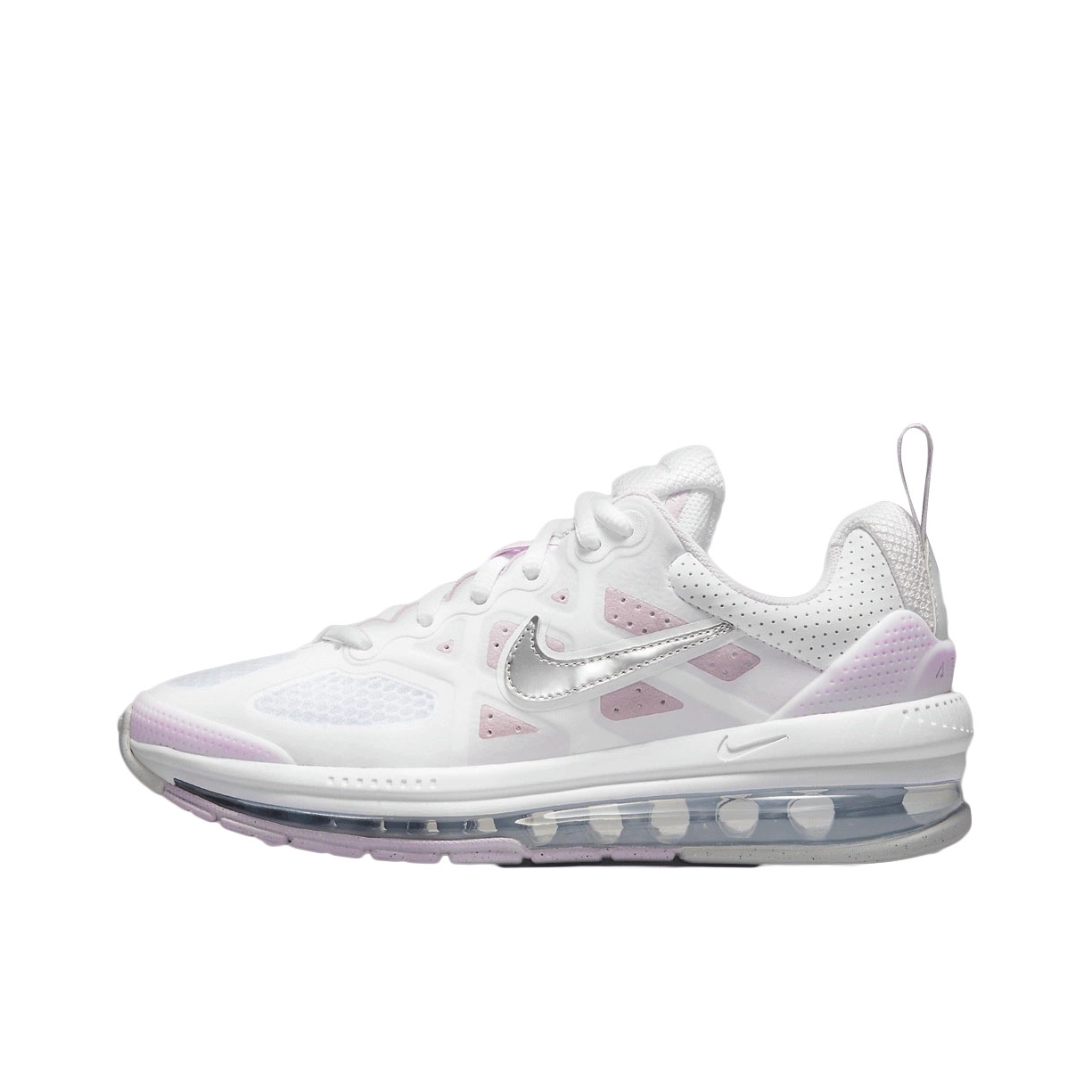 推荐商品：Nike Air Max Genome 缓震回弹 防滑耐磨 舒适 网布透气 包裹性 简约 休闲运动 气垫 织物 全掌 合成革 跑鞋 白色/浅紫粉