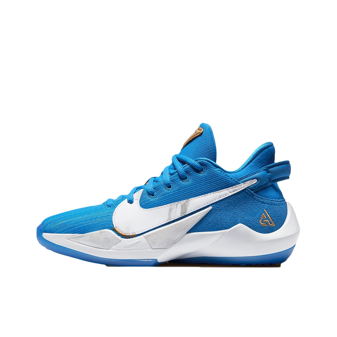 推荐商品：Nike Zoom Freak 2 字母哥2代 缓震回弹 防滑耐磨 包裹性支撑 舒适轻便 实战 篮球鞋 Signal Blue 信号蓝/白色/金属金