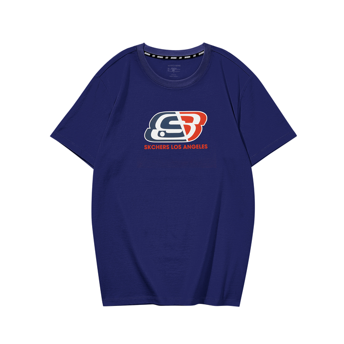 【高瀚宇同款】Skechers 美式印花纯色弹性针织恤衫圆领短袖T恤 男女同款 L121U173