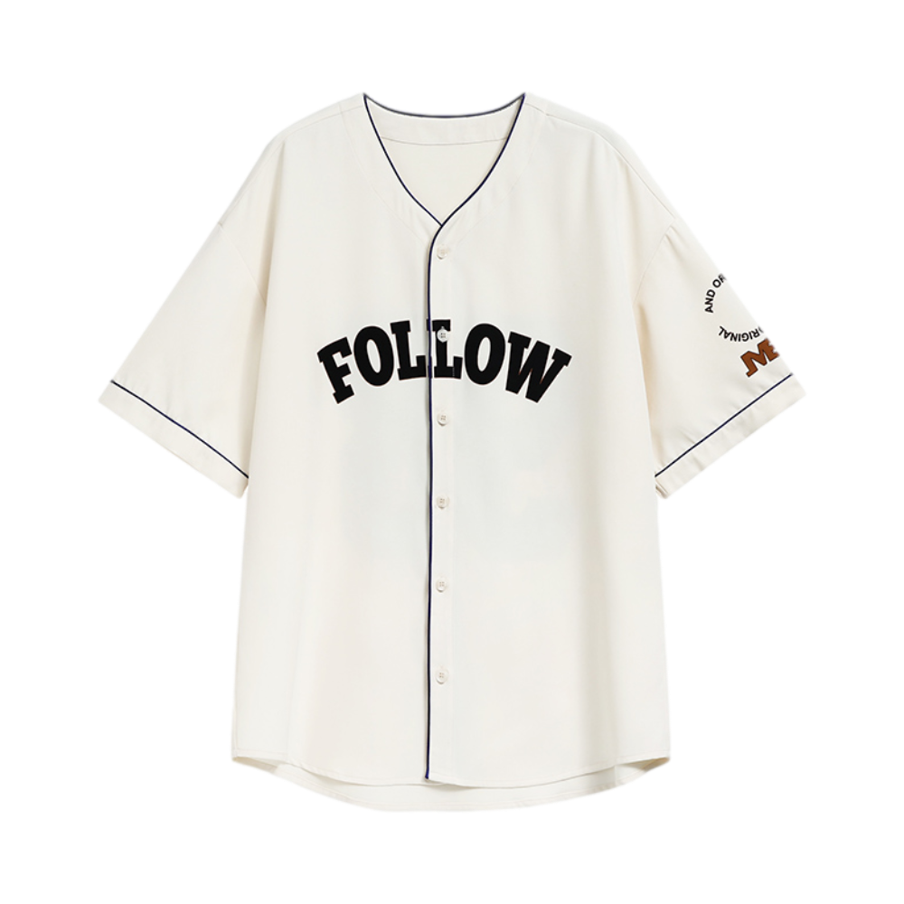 F3ML 2021SS  美式棒球服纽扣短袖T恤  F3ML2121017 米白