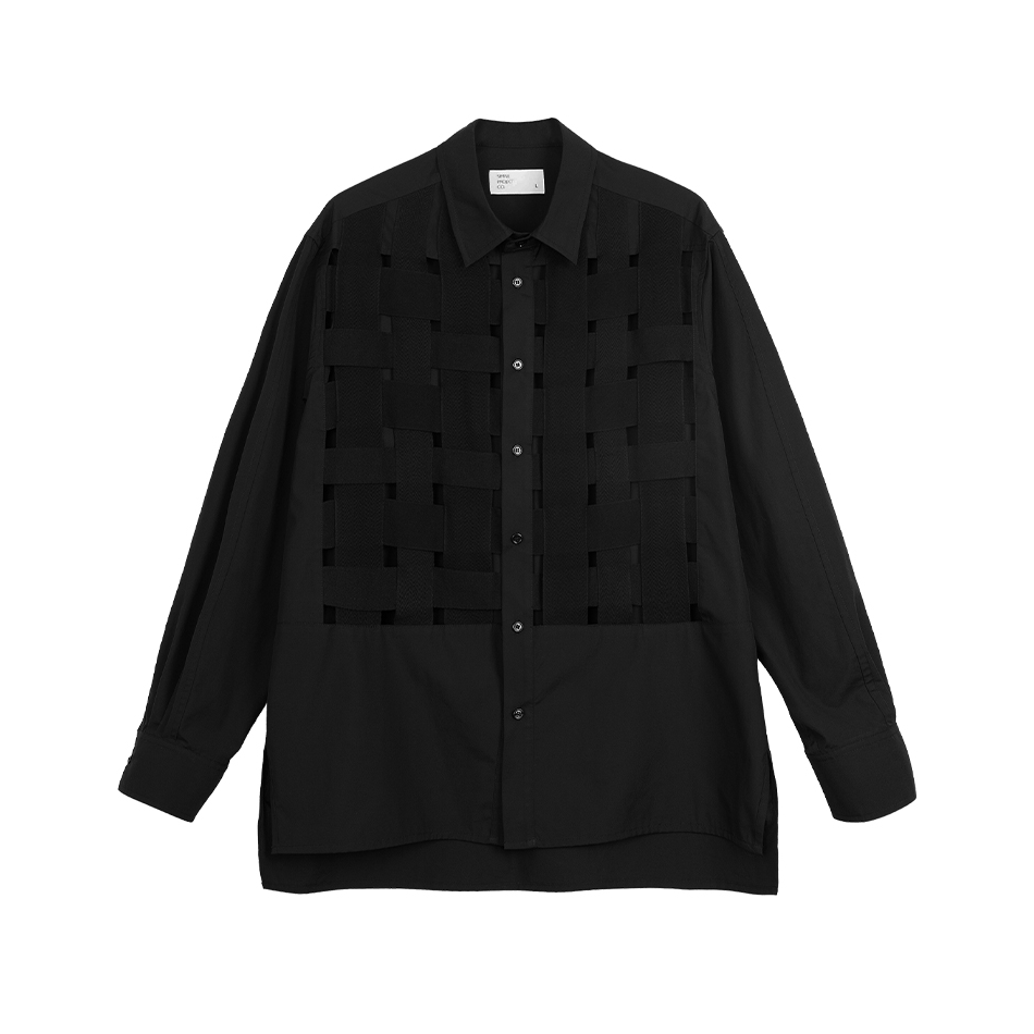 simple project 编织镂空宽松黑色士高级感长袖衬衣 男女同款 Y21001