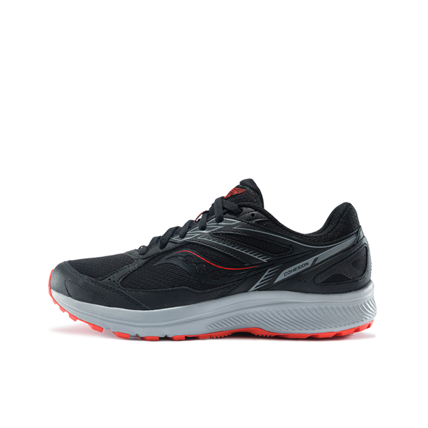 推荐商品：Saucony/索康尼 Cohesion 凝聚 14 支撑缓震 防滑耐磨 透气 织物 运动 慢跑 越野 合成革 跑鞋 黑色/橘色