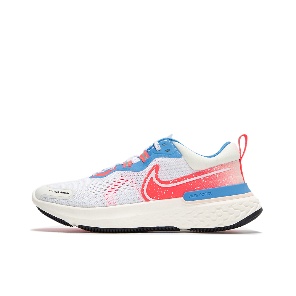 推荐商品：Nike React Miler 2 跑鞋 潮流防滑缓震耐磨轻便透气织物回弹合成革泡棉 白色/红色/蓝色