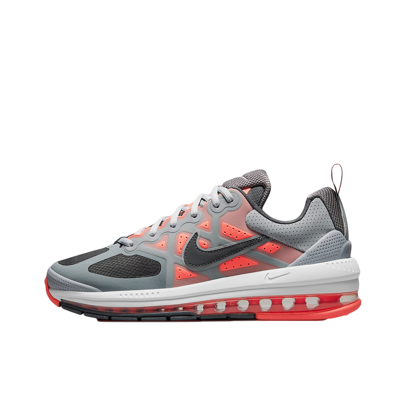 推荐商品：Nike Air Max Genome 缓震回弹 防滑耐磨 舒适 网布透气 包裹性 简约 休闲运动 气垫 织物 全掌 合成革 跑鞋 烟灰/铁灰/亮芒果橙