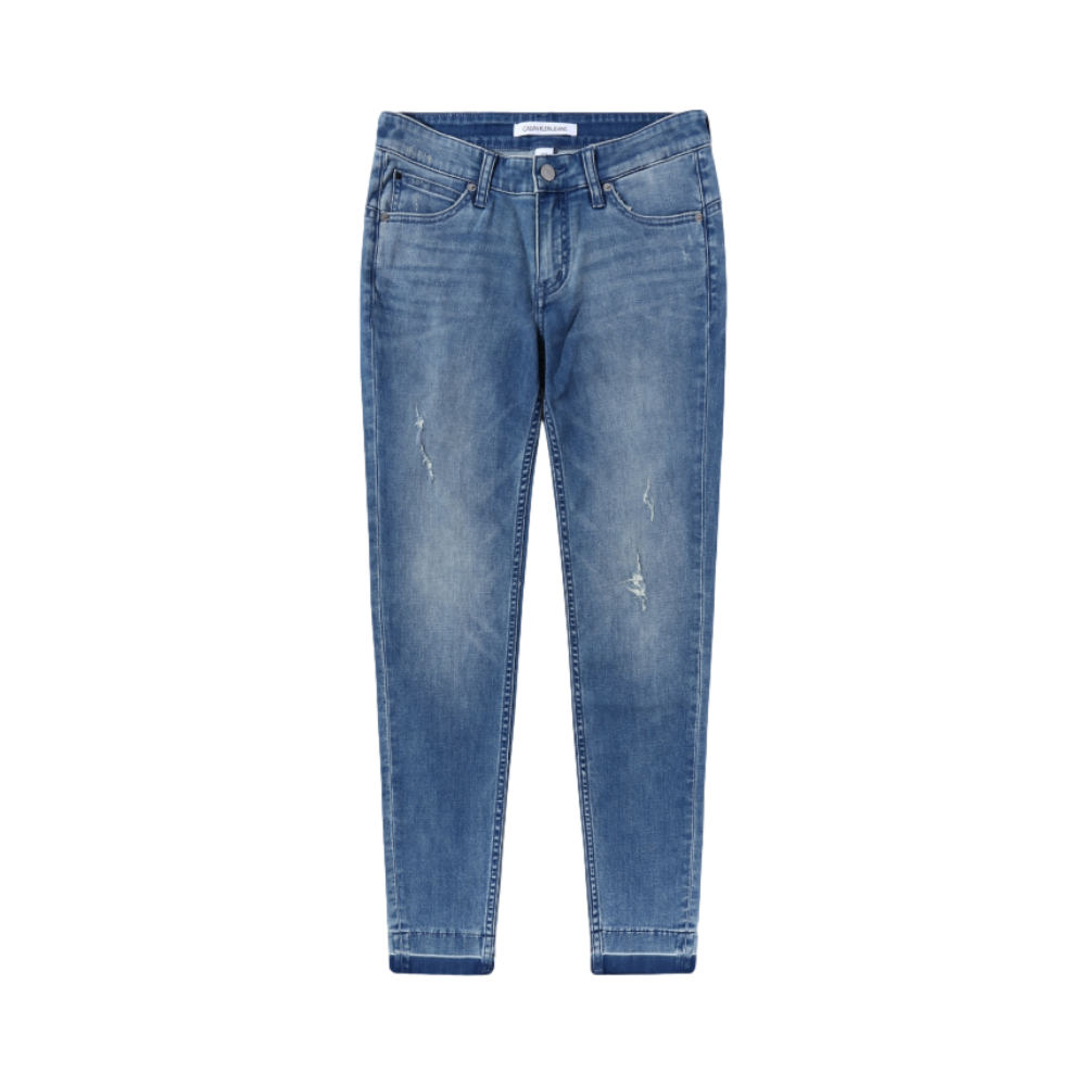 Calvin Klein 女装 中低腰合体紧身磨白牛仔裤 J212499