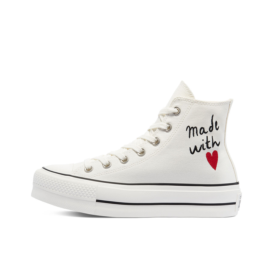 推荐商品：Converse/匡威 Chuck Taylor All Star 帆布鞋 常青款轻便防滑耐磨百搭复古圆头减震贴合高帮 米白/爱心