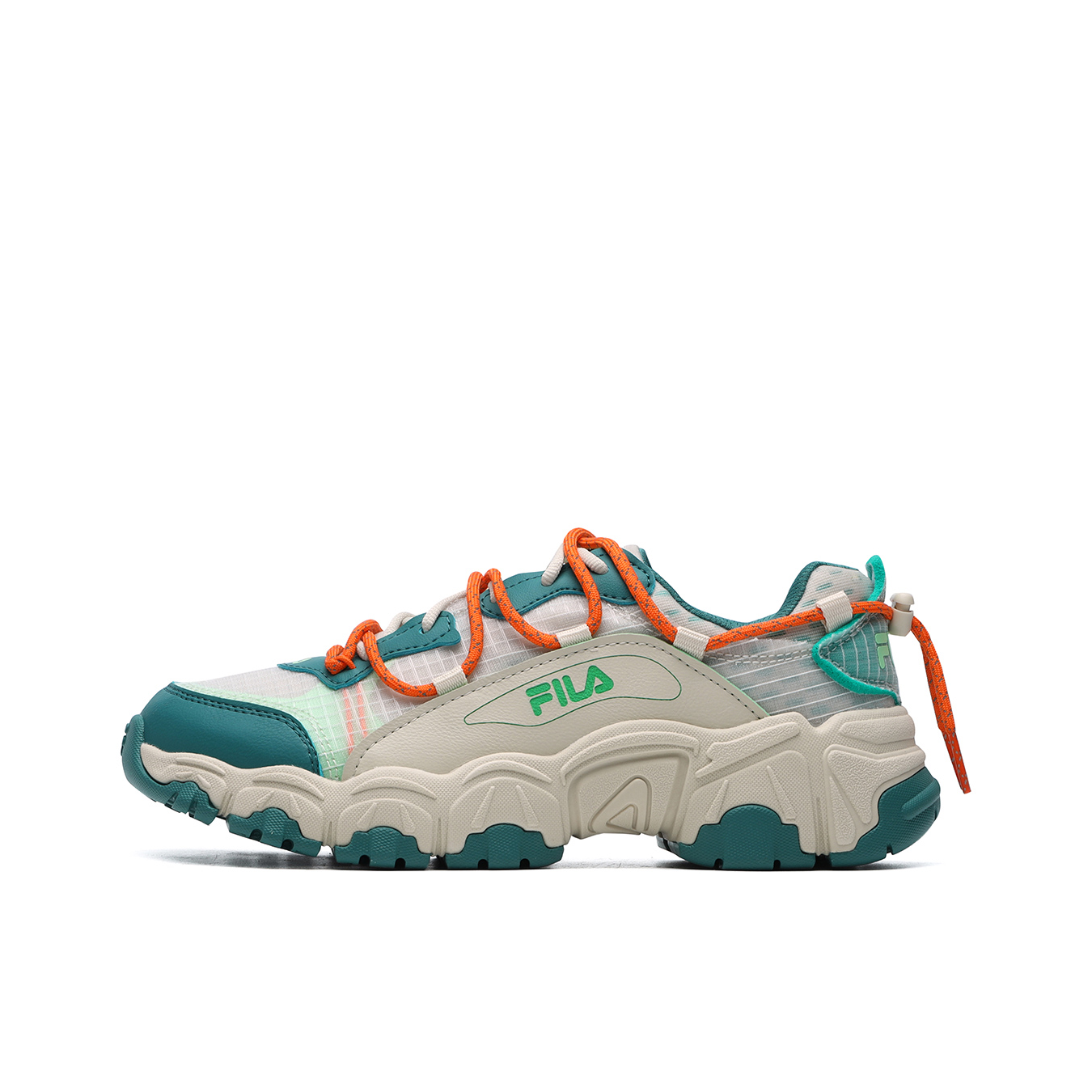 推荐商品：FILA/斐乐 运动生活系列 潮流复古 防滑耐磨 织物 合成革 休闲 跑鞋 T12W125202F 米色/绿色