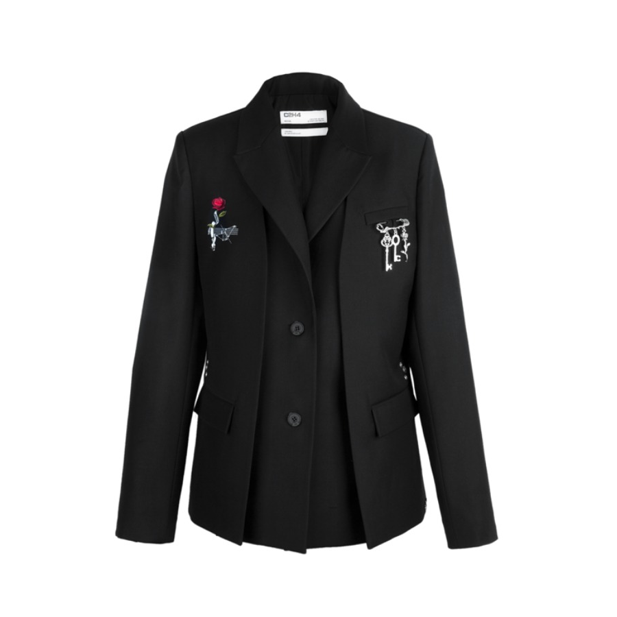 C2H4 假两件玫瑰刺绣金属别针烫片西装夹克 R003-060W