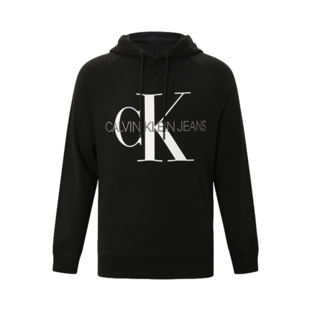 Calvin Klein 时尚LOGO交叠刺绣加绒纯棉长袖套头连帽卫衣 男女同款 J318041