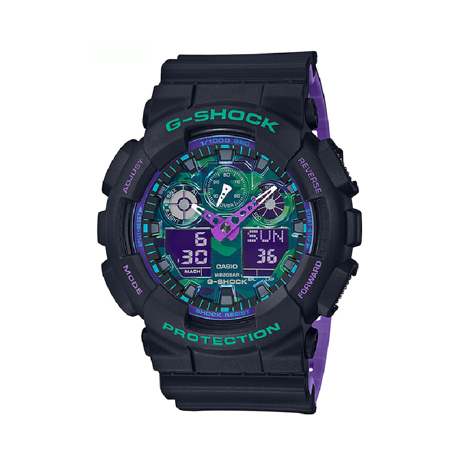 Casio/卡西欧 G-SHOCK系列 树脂表带时尚运动双显防水防震电子石英男表 海洋之心 GA-100BL-1A