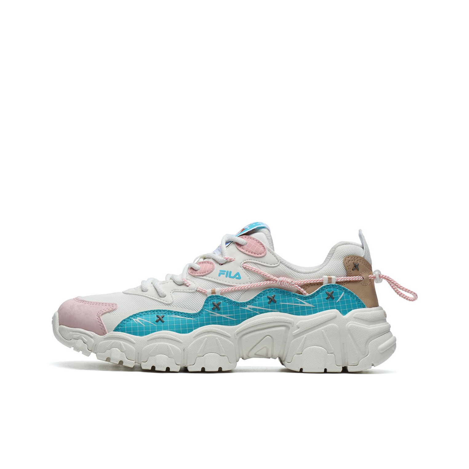推荐商品：FILA/斐乐  猫爪2代  防滑耐磨 缓震透气 复古潮流 休闲运动 织物 圆头 网布  老爹鞋  F12M124144F 纽扣蓝