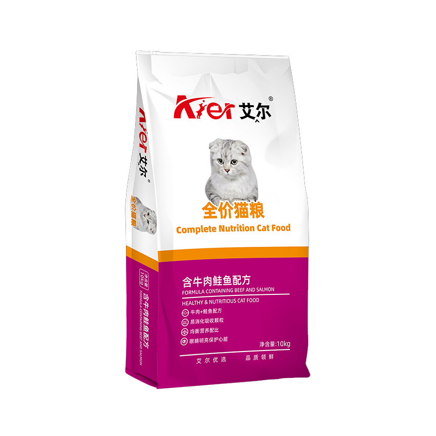 推荐商品：艾尔 全价全阶段牛肉鲑鱼味 膨化猫粮 易消化均衡营养明目呵护心脏
