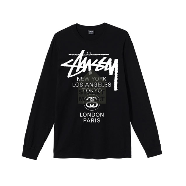 Stussy x DSM 联名款 字母Logo印花螺纹圆领长袖T恤 男女同款