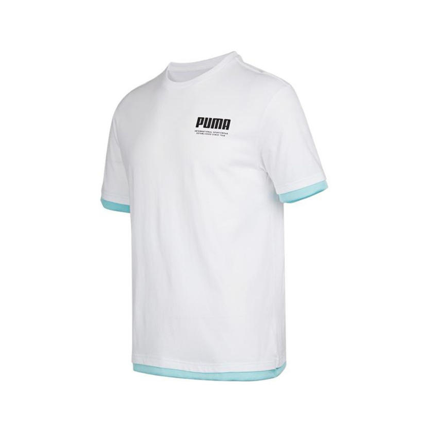 Puma 假两件圆领宽松字母印花透气运动短袖T恤 845862