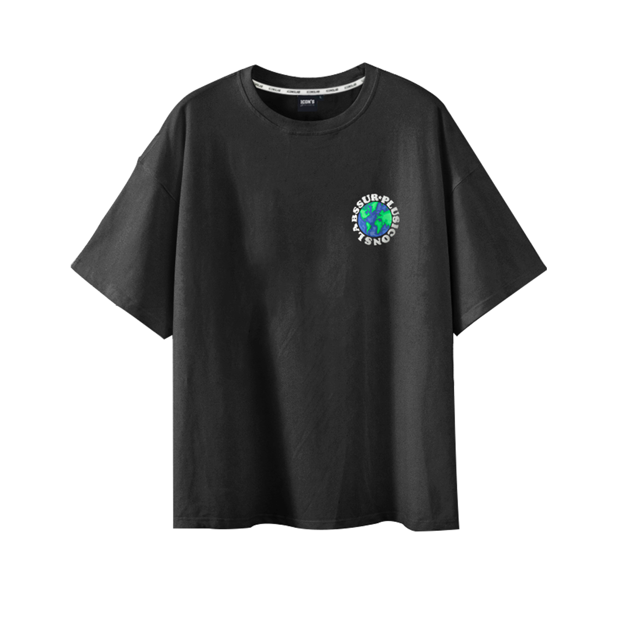 推荐商品：【曹曦月同款】SSUR PLUS X ICONSLAB 美式联名情侣涂鸦地球字母印花圆领短袖T恤 男女同款 ICS406 黑