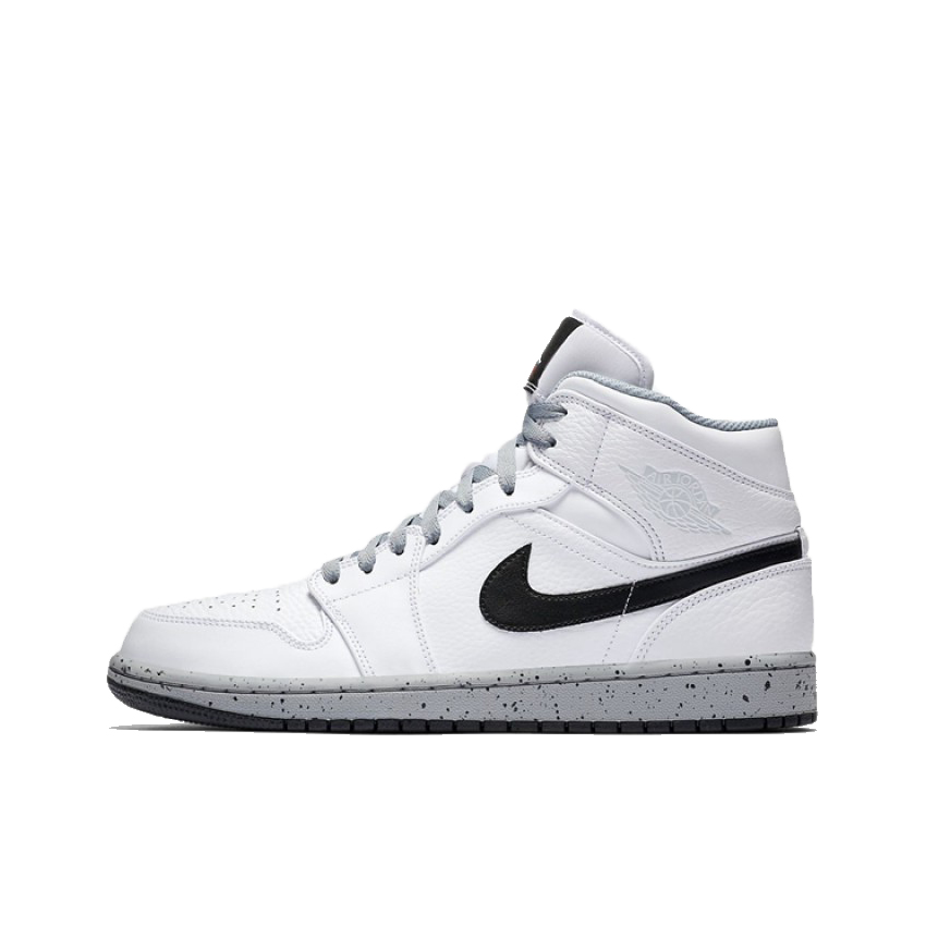 推荐商品：Air Jordan 1 板鞋 运动休闲鞋 复古潮流支撑合成革 Mid White Cement 中帮/黑白灰泼墨