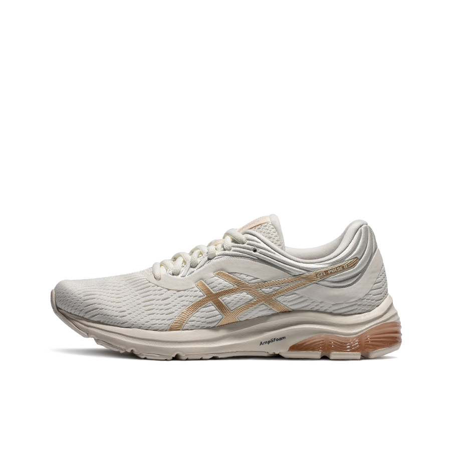 推荐商品：Asics/亚瑟士 Gel-Pulse 11 跑鞋 灵敏网面透气减震包裹性回弹舒适防滑耐磨合成革短跑 女款/白色/金色