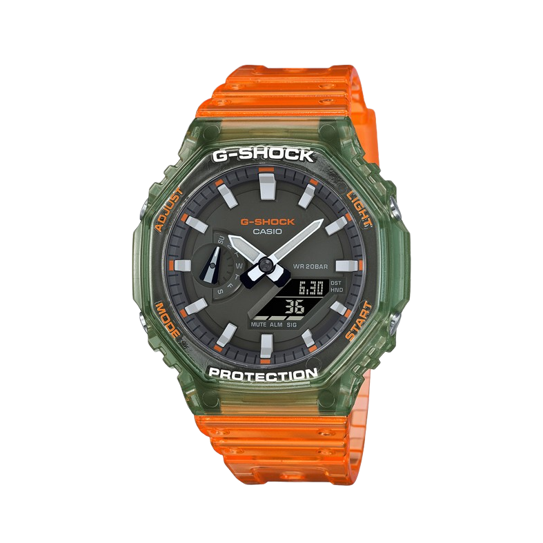 【张极同款】Casio/卡西欧 G-SHOCK 农家橡树树脂表带夏日风格隐藏海岸主题半透明碳纤核心户外运动防水石英男士手表 GA-2100HC-4A