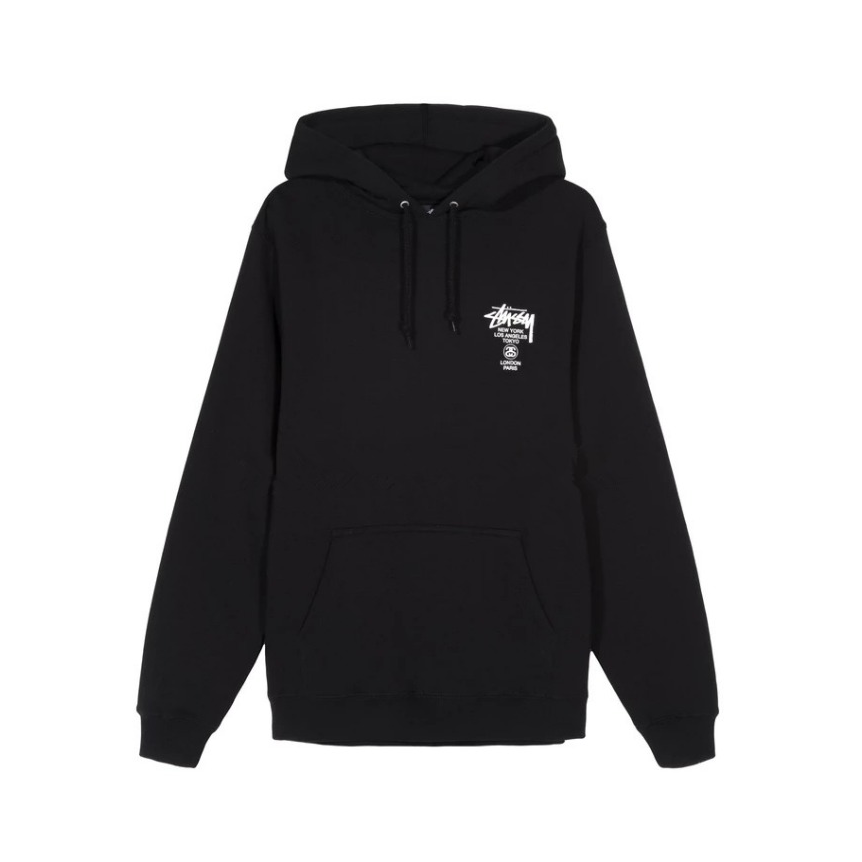 Stussy World Tour Hood字母印花世界巡游拉链连帽加绒卫衣