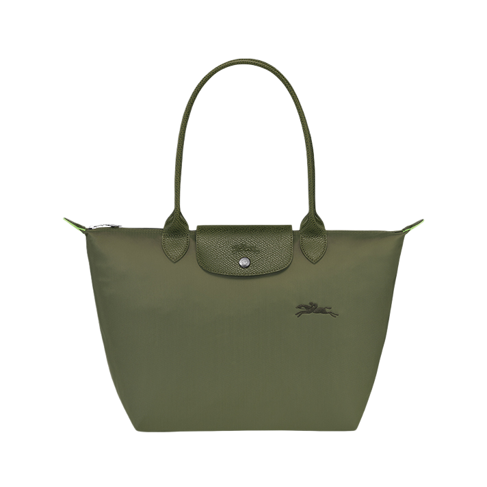 珑骧 Le Pliage Green 28 小号 环保织物再生聚酰胺再生帆布牛皮饰边拉链开合按扣长柄大容量可折叠饺子手提单肩包 森林绿