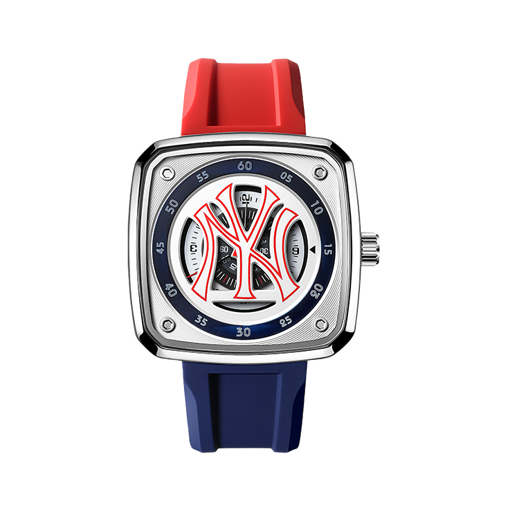 MLB 41mm 方形硅胶防水石英男士手表 红标 MLB-NY602-2