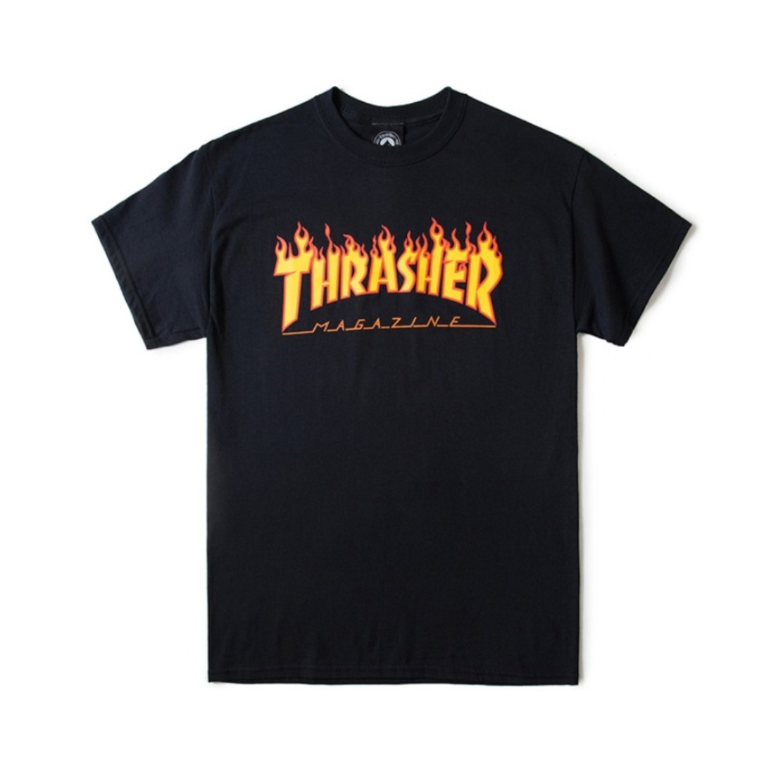 【权志龙同款】Thrasher 美版经典火焰大logo印花短袖T恤 黑/黄火焰