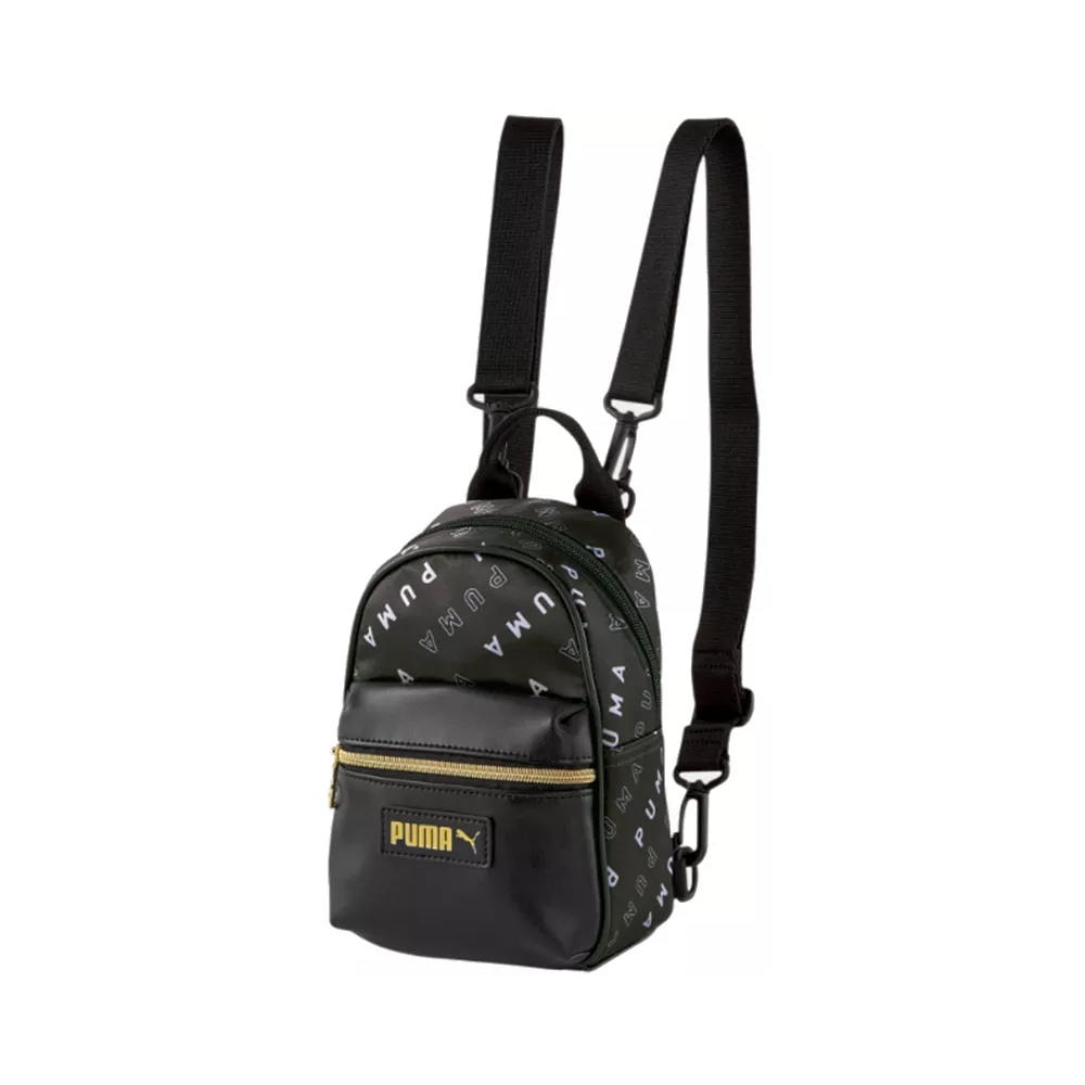 Puma Prime Classics Minime Backpack 人造革拼织物涤纶拉链开合双肩背包 黑色 078333-01