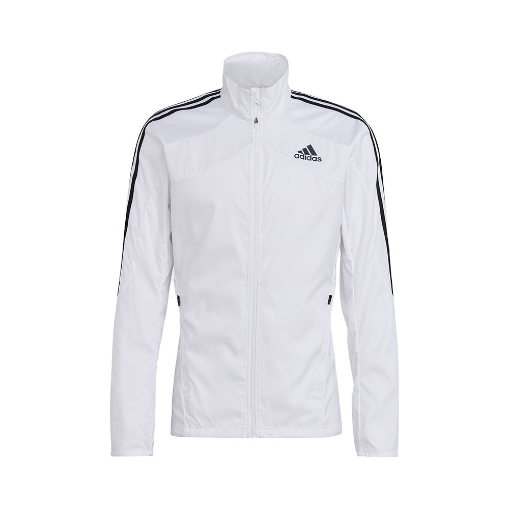 【萨格斯同款】adidas 跑步三条纹立领长袖夹克 白