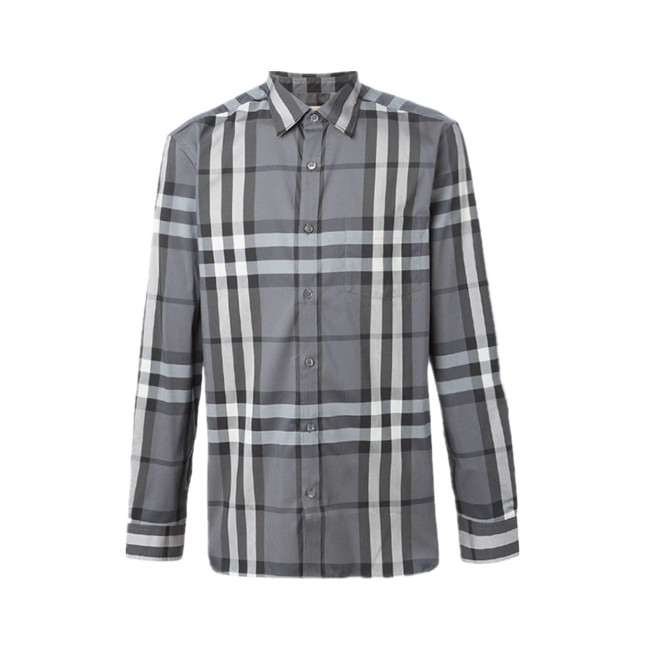 Burberry/博柏利 格纹法兰绒加绒弹力棉弧形下摆有口袋单排扣翻领长袖衬衫 男女同款 3963781