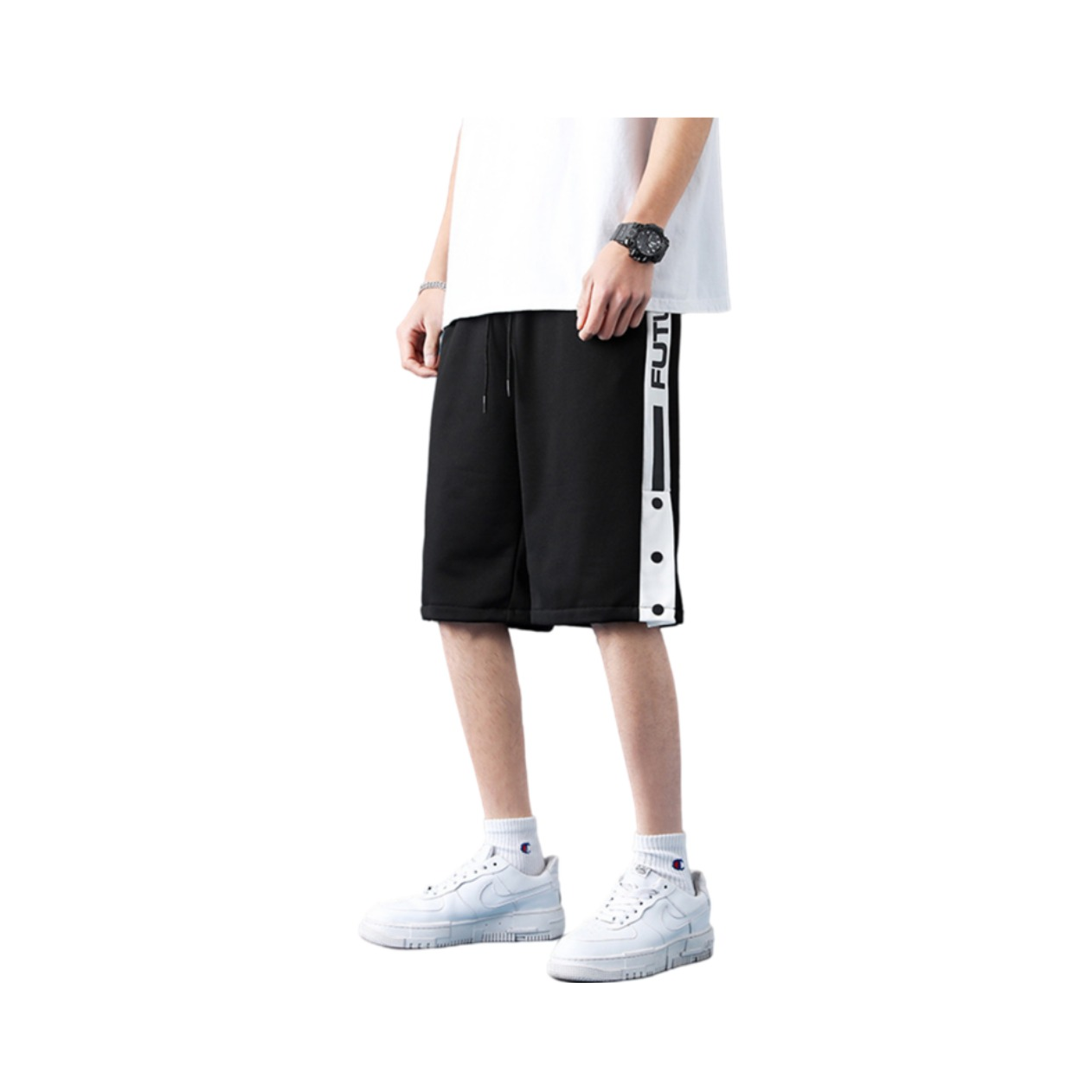 Glemall 宽松休闲排扣五分裤
