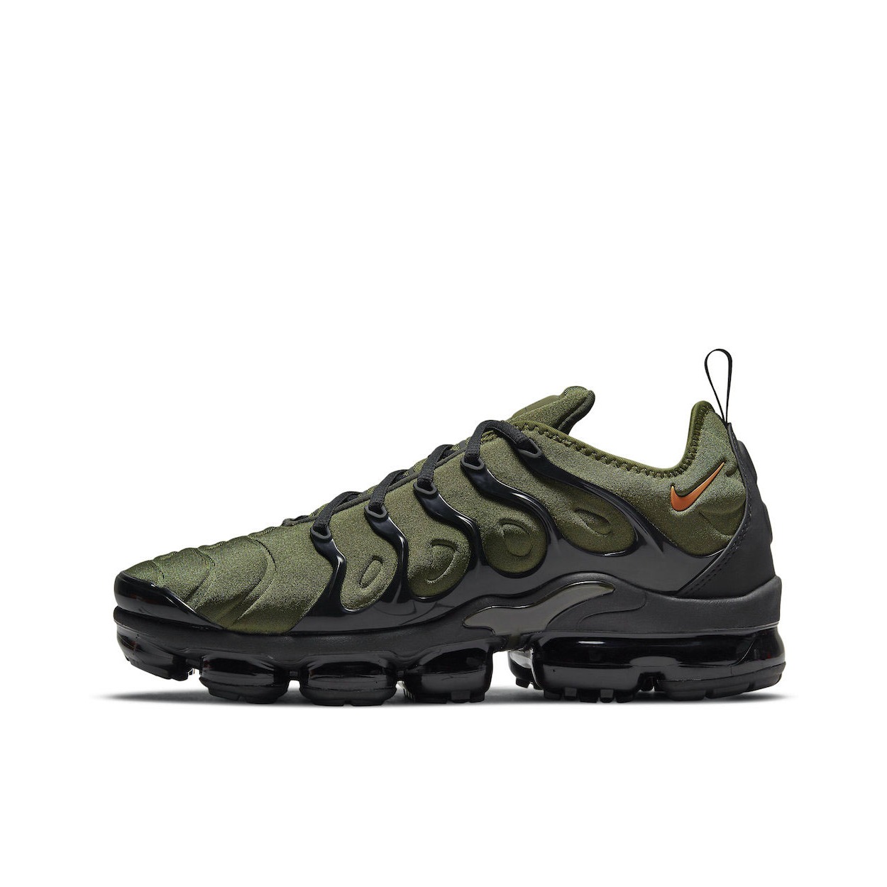 推荐商品：Nike Air VaporMax Plus 跑鞋 全掌气垫减震回弹防滑耐磨舒适透气运动织物 橄榄绿/黑色