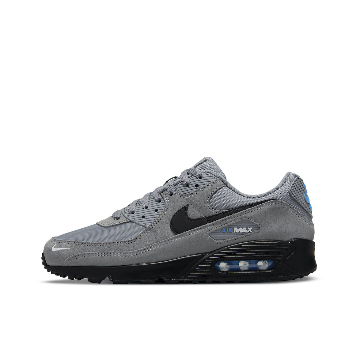 推荐商品：Nike Air Max 90 跑鞋 气垫合成革缓震透气复古增高圆头贴合拼接 深灰/黑色/蓝色