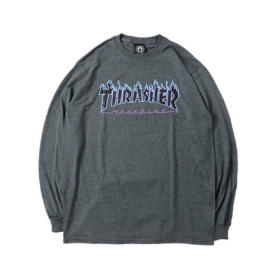 Thrasher 美版火焰长袖T恤 灰色