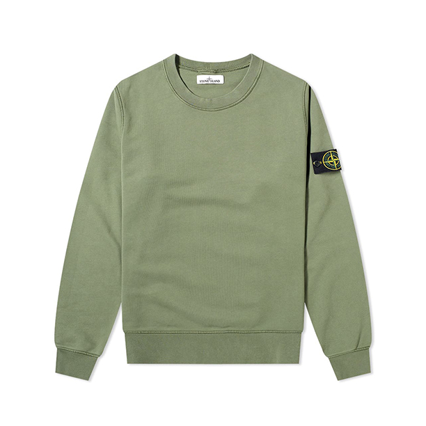 【王嘉尔同款】Stone Island/石头岛 Garment Dyed Crew Sweat指南针贴片圆领加绒套头卫衣 751563020 军绿