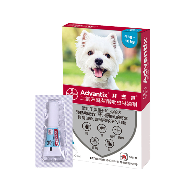 推荐商品：advantix/拜宠爽 体外驱虫滴剂 4-10kg狗用 除跳蚤寄生虫蜱虫虱子驱蚊小中大型犬