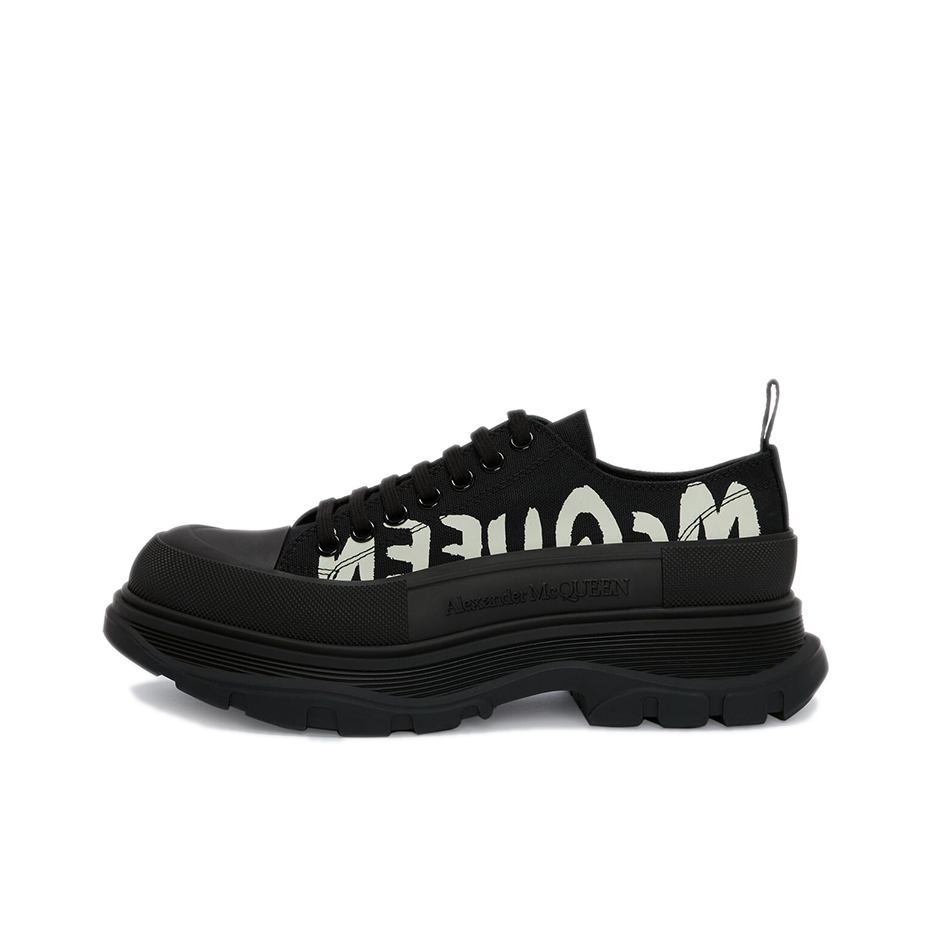 推荐商品：Alexander McQueen/亚历山大麦昆 Tread Slick 潮流 增高 厚底 织物 圆头牛皮 运动休闲鞋 黑色/夜光
