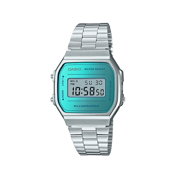 Casio/卡西欧 VINTAGE系列 经典复古小银方块不锈钢表带防水石英男女同款手表 魅蓝 A168WEM-2